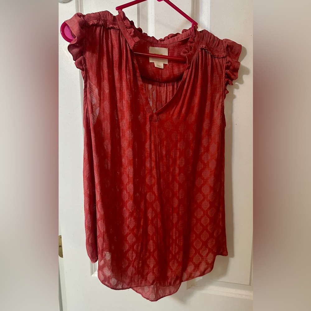 Maeve Pink Ruffled V-Neck Blouse Size S